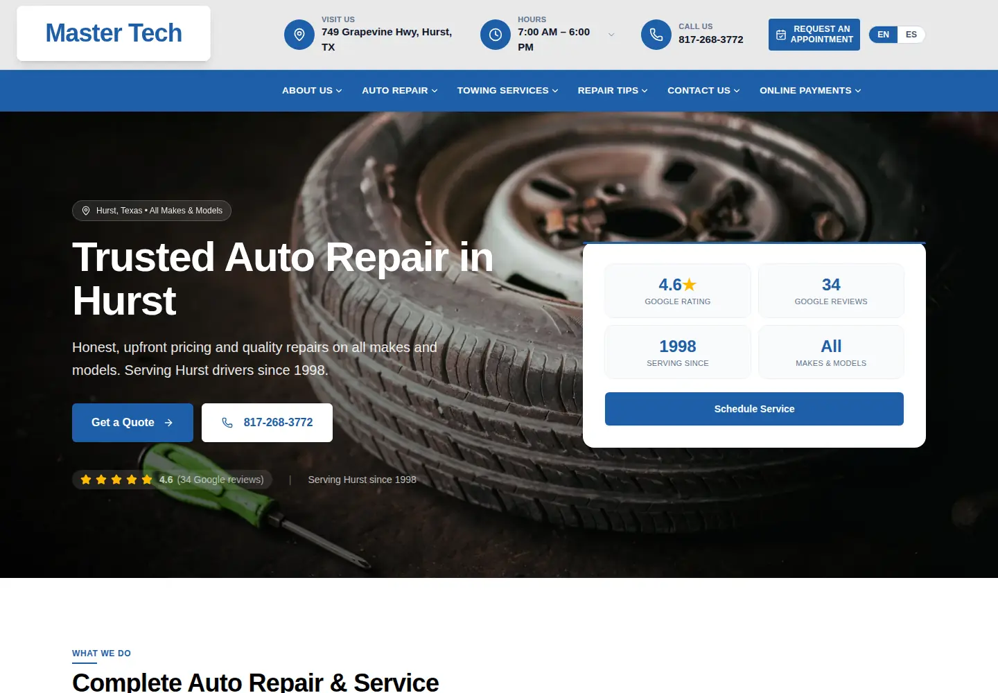 Master Tech Service Center — live demo website