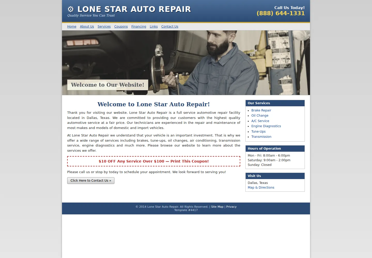 Lone Star Auto Repair: a typical rented template compared with the site we built