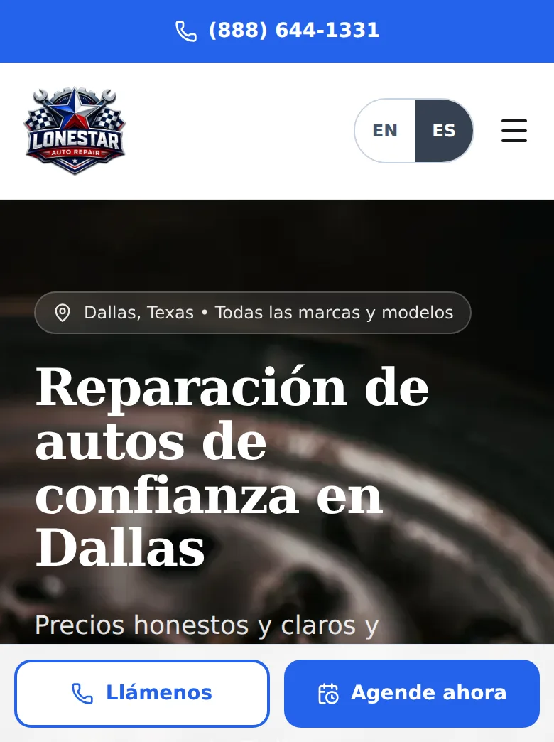 El sitio web de Lone Star Auto Repair en un celular