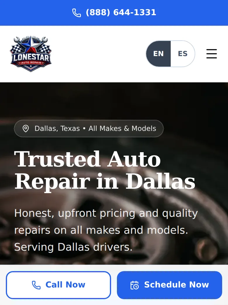 Lone Star Auto Repair's website on a phone