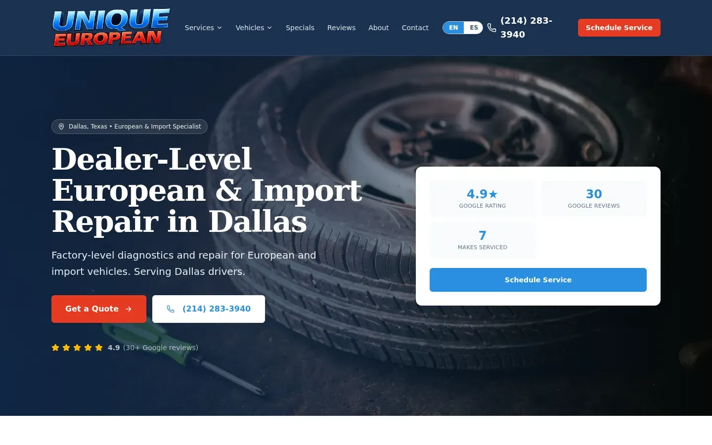 Sitio web de Unique European construido por Jumpstart