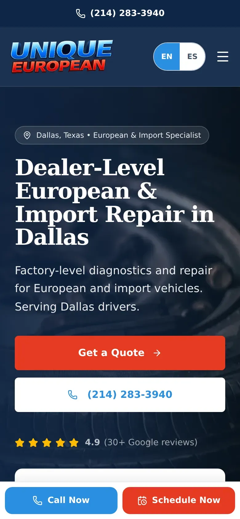Sitio web de Unique European construido por Jumpstart